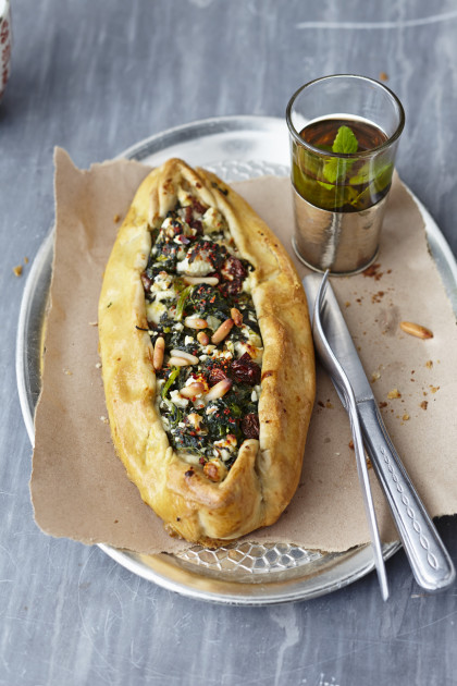 Gluten-free Pide with spinach and feta cheese (pastry parcels, Turkey)