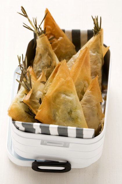 Greek samosas (feta-spinach filling and fig-walnut filling) for a picnic