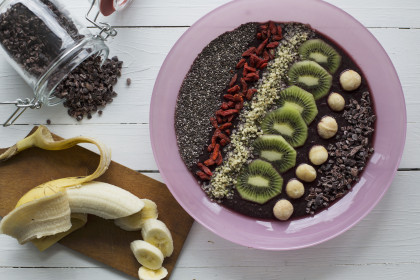 Smoothie bowl with acai berries and super foods
