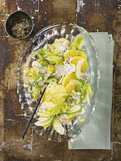 Potato salad with apples, celery and a mustard dressing (gluten-free, dairy-free)