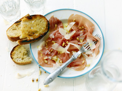 Prosciutto with Parmesan and pine nuts