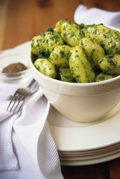 New potatoes with salsa verde