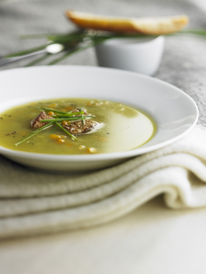 Vegetable soup with foie gras