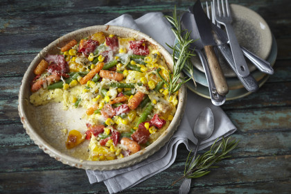 Vegetarian polenta with a colourful vegetable crust (gluten-free, dairy-free)