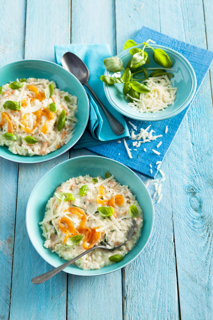Basil risotto with smoked salmon (gluten-free, dairy-free)