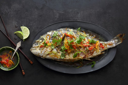 Grilled Chinese style seabream with coriander and chilli (Asia)