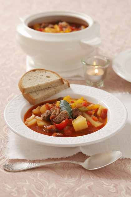 Hungarian beef goulash with peppers and potatoes for Christmas