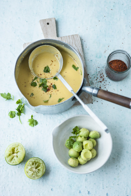 Sweet potato and lupin soup with avocado balls (gluten-free, dairy-free)