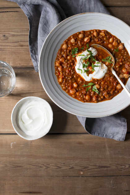 Moroccan harira spicy soup with chickpeas and lentils