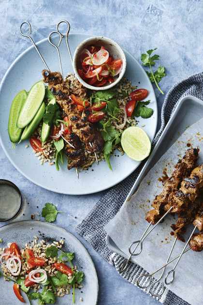 Thai beef skewers with rice and quinoa salad