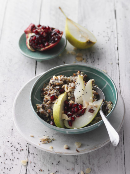 Five-grain porridge with pear and pomegranate seeds