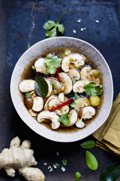 Thai soup with mushrooms and ginger
