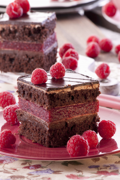 Chocolate sponge cake with a raspberry cream filling (vegan)