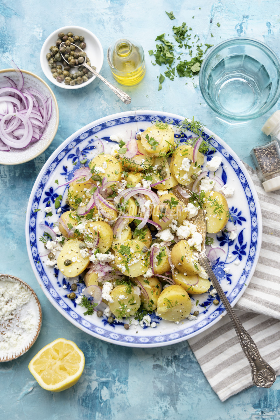 Greek potato salad with red onions and feta | preview