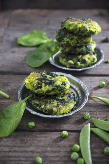 Spinach and pea fritters