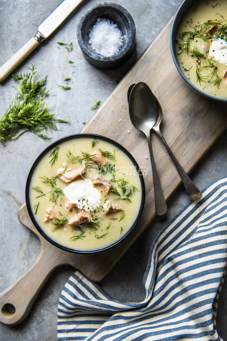 Lohikeitto (Finnish salmon and potato soup) with dill and sour cream | preview