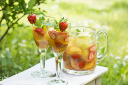 Summer drinks with fresh fruit and berries