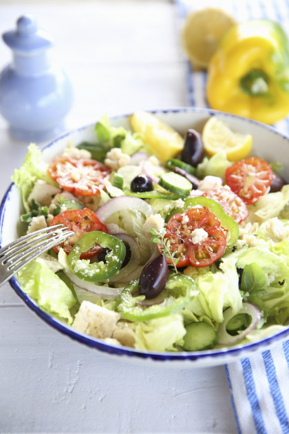 Greek salad with almond feta