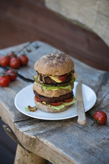 Double burger with almond cheese