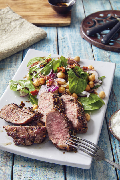 Spiced lamb loin with chickpea salad