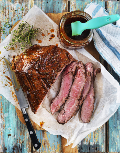 Grilled beef with a barbecue marinade