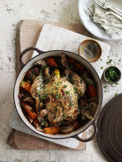 One pot roast chicken with vegetables