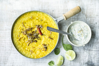 Indian dhal with spinach raita