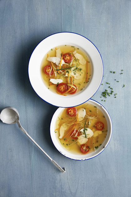 Chicken bone stock with vegetables