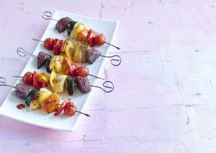 Grilled rainbow vegetable skewers