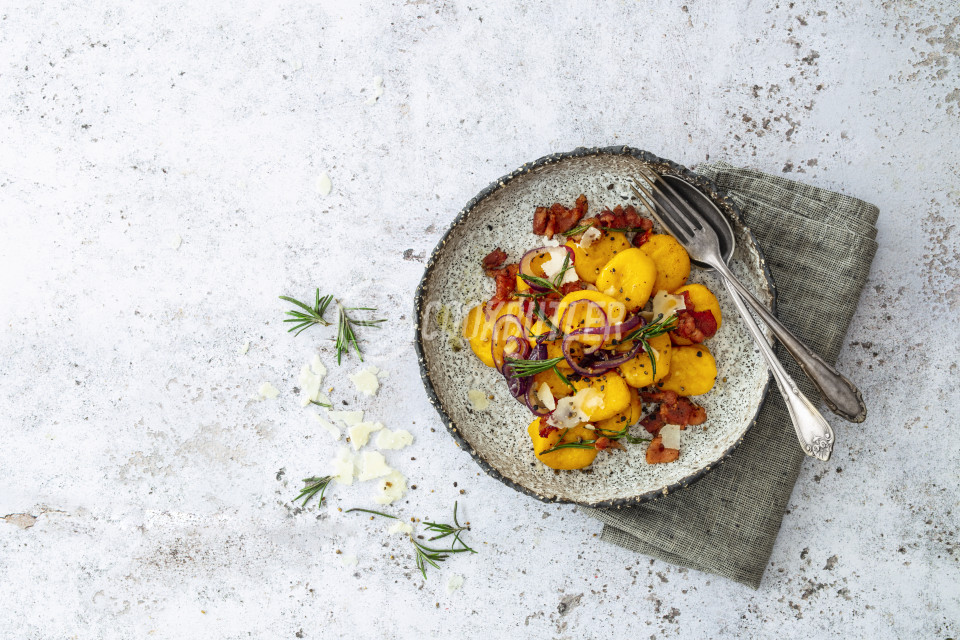 Pumpkin gnocchi with pecorino cheese, bacon and rosemary | preview
