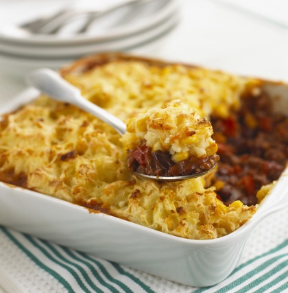 Chilli con carne with mashed potato topping, cooked in the oven