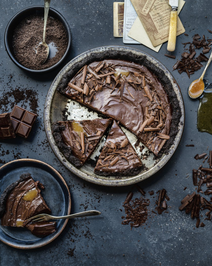 Vegan chocolate cake with salted caramel