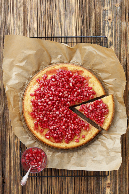 Yogurt cake with pomegranate syrup