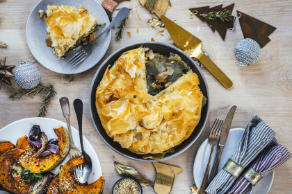 Chickpea and chard pastilla with mushrooms for Christmas