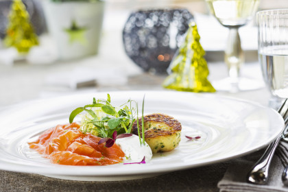 Citrus salmon with potato fritters for Christmas