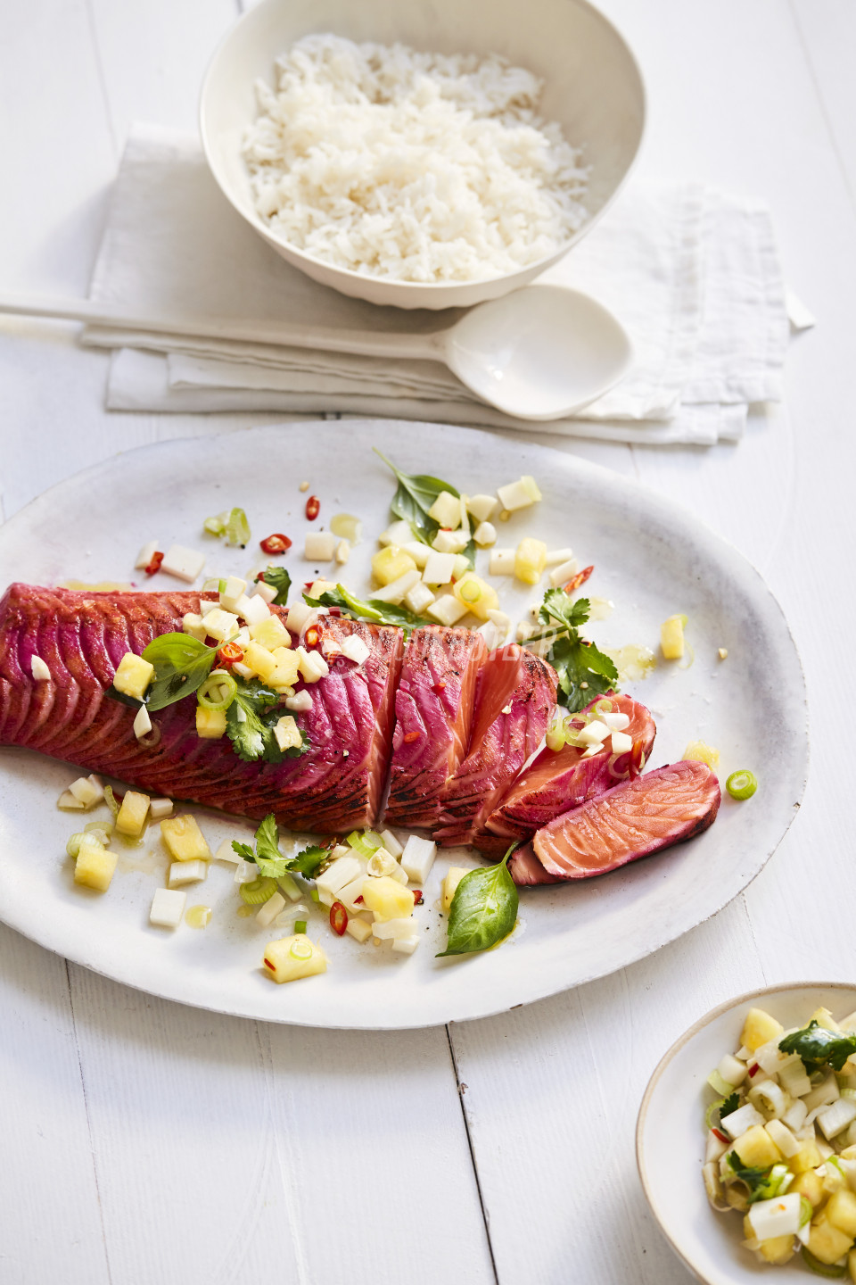 Beetroot marinated salmon with asparagus and pineapple sambal | preview