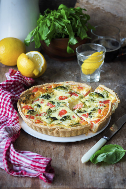 Salmon broccoli quiche